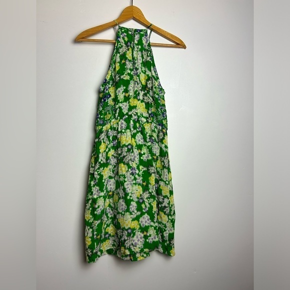 Rebecca Taylor 100% Silk Tropical Halter Mid Dress old money classic Sz 0 - Picture 2 of 12